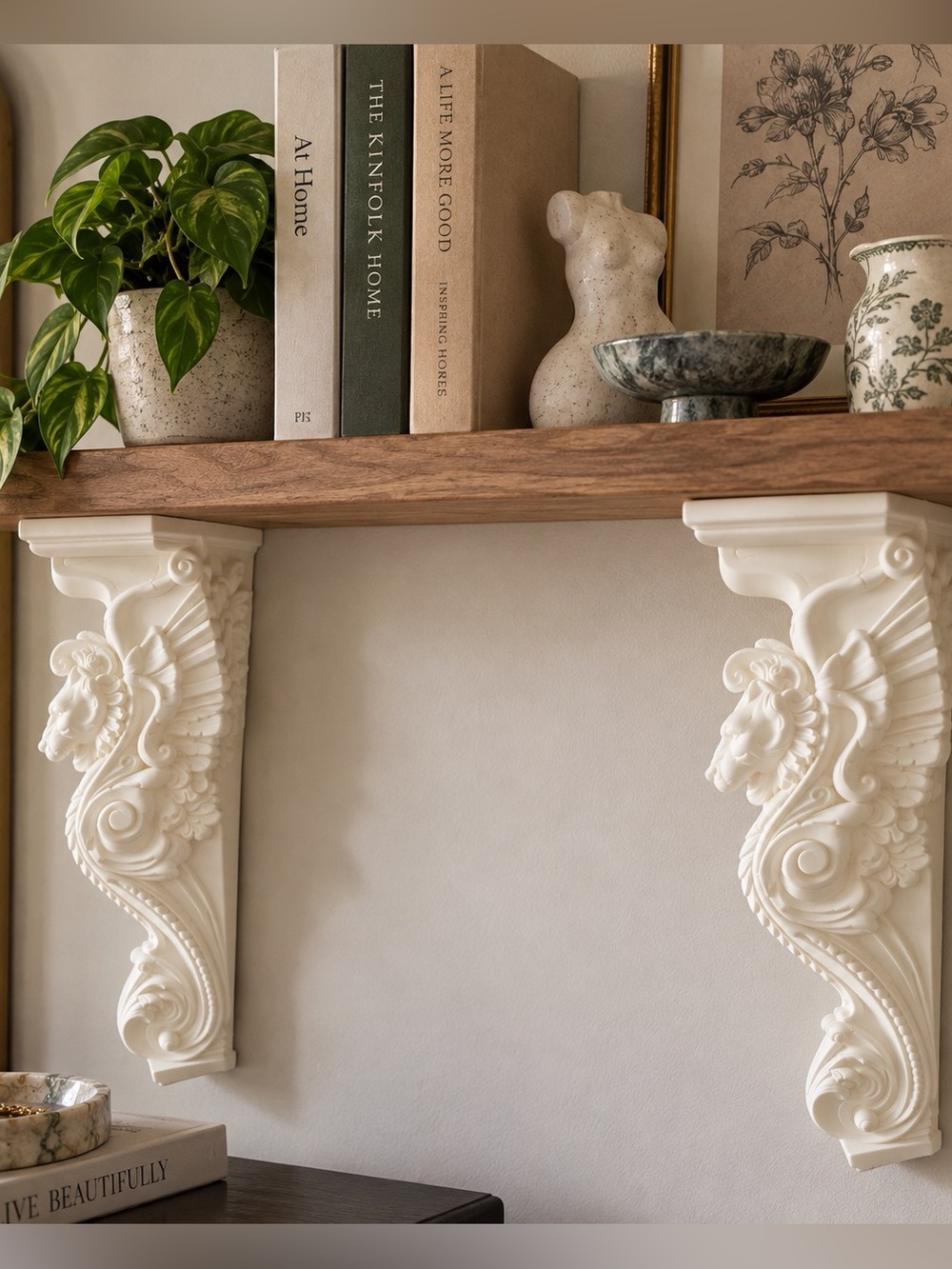Set of 2 Ornate Lion Corbels | Artist Made 3D Printed Shelf Decor